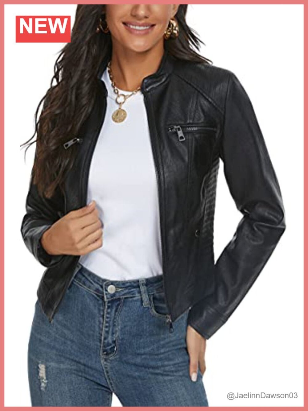 Faux Leather Moto Biker Jacket Stand Collar Slim Fit Outwear Coat